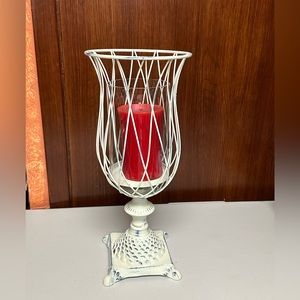 Home interiors Tall vase whitewash Distressed Metal Wire Candle Holder